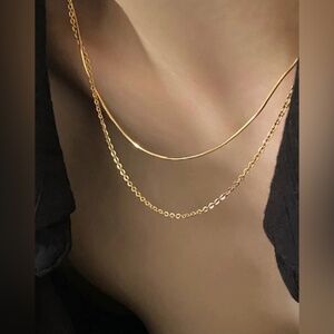 Gold Plated Stainless Steel 2pc Minmalist Necklace Set